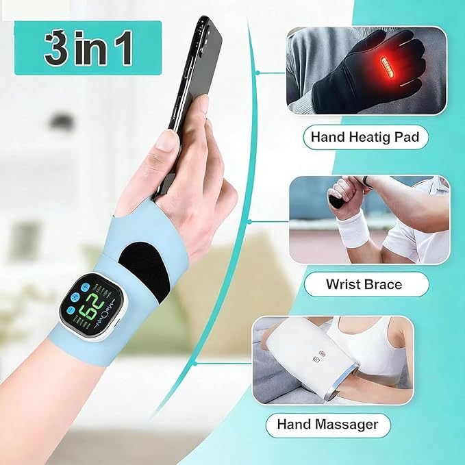 Rechargeable Adjustable Electric Wrist Massager Cordless Wrist Heating Pad Massager Muscle Stimulator with 8 Modes 30 Intensity Wrists Tendon Heating Pad for Hand Relaxing (B2)