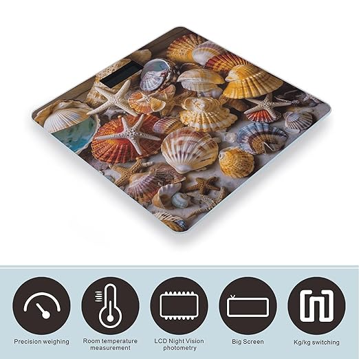 Sea Shell Treasures Scale for Body Weight Highly Accurate Digital Bathroom Scale Sturdy Tempered Glass Weighing Scales with LCD Display Fashion Body Fat Smart Scales 400lb