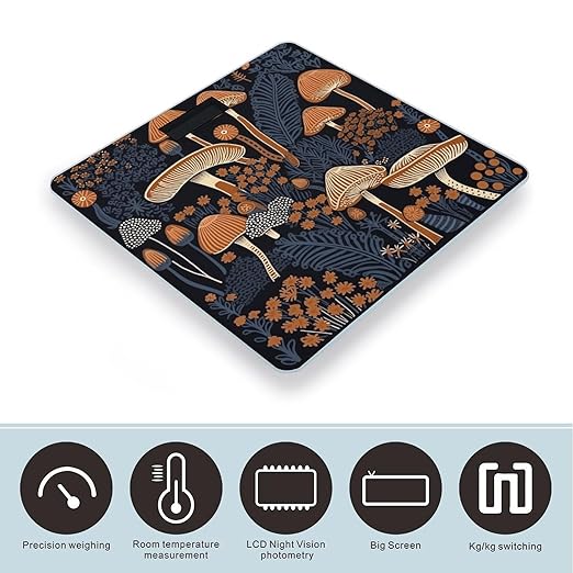 Black Mushroom Scale for Body Weight Highly Accurate Digital Bathroom Scale Sturdy Tempered Glass Weighing Scales with LCD Display Fashion Body Fat Smart Scales 400lb