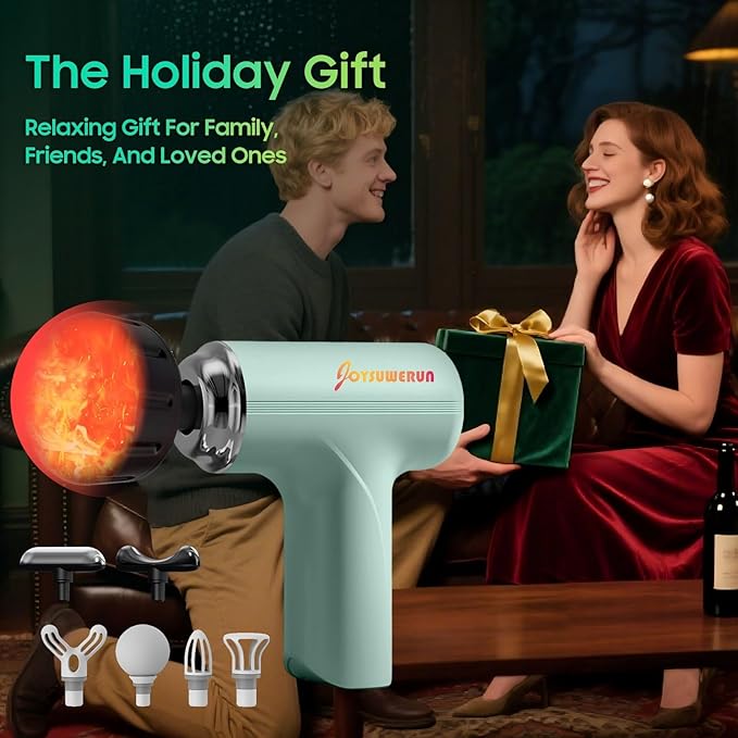 Massage Gun with Heat – Amazing Power! Deep Tissue Percussion Massager Handheld Mini Muscle Gun 7 Massage Heads Quiet &amp Portable