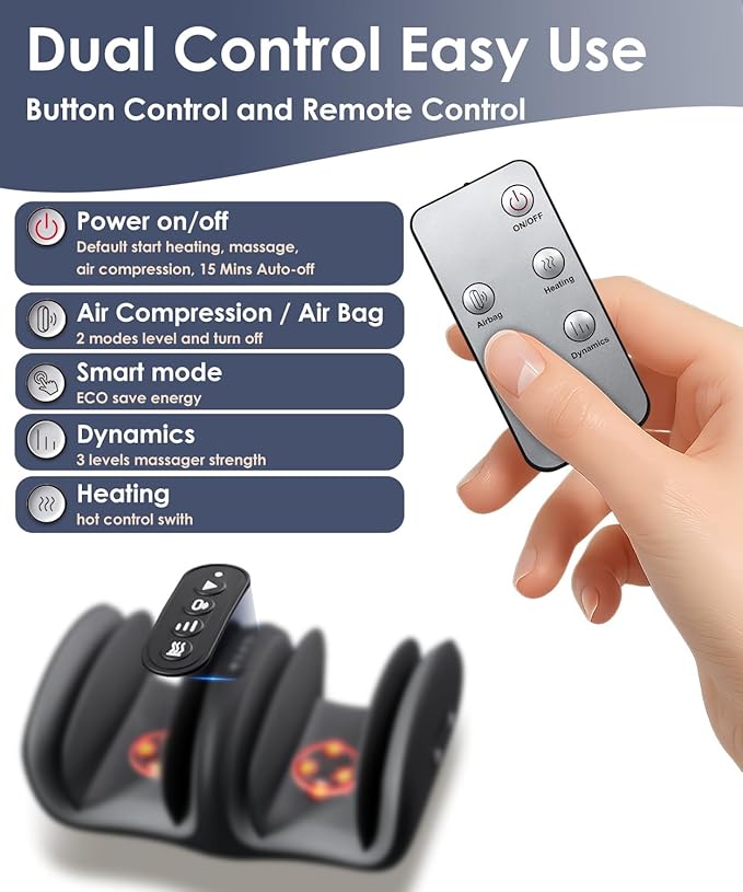 Foot Calf Massager with Heat Air BagShiatsu Feet Massagers Machine with Massage RollerAuto-Off Timers - Deep Kneading Relief for Plantar FasciitisNeuropathyDaily Fatigue (Gray)