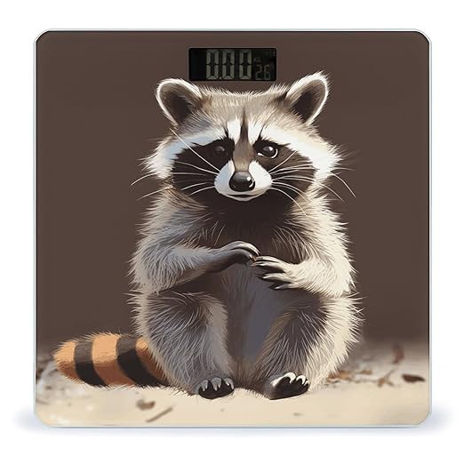 Cute Raccoon2 Bathroom Scale for Body Weight Bathroom Digital Electronic Weighing Scale with Back Lit LED Display Sturdy Tempered Glass Weight Watchers Scales 400lb