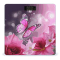 Pink Flower and Butterfly Scale for Body Weight Anti-Slip Digital Bathroom Scale Sturdy Toughened Glass Weighing Scales High Precision Safe Rounded Corners Smart Scales