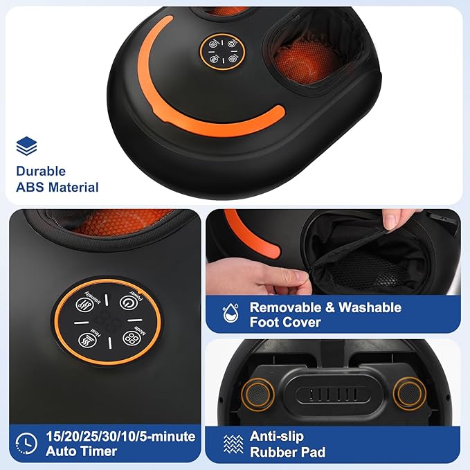Shiatsu Foot Massager Electric Feet Massage Machine Deep Kneading Relief for Plantar Fasciitis Air Compression 3 Heat Levels Relax for Home Office Use Gifts for Women Mom Dad Black Mothers Day Gifts