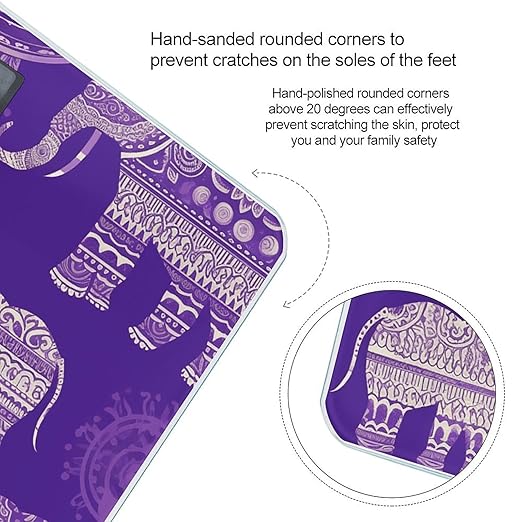 Purple Elephant Scale for Body Weight Anti-Slip Tempered Glass Digital Bathroom Scales Clear LCD Display Weighing Scale Safe Rounded Corners Smart Scales