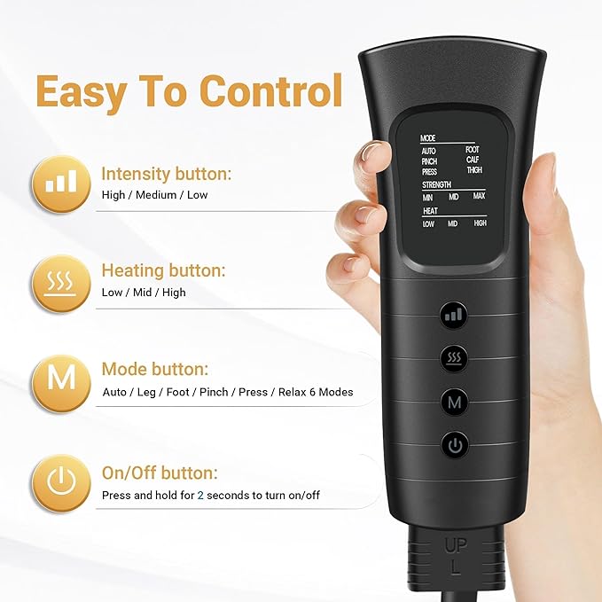 Leg Massager for Circulation and Pain Relief Air Compression Massager with 3 Level Heat 6 Modes 3 Intensities