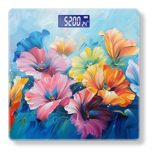 Digital Scale for Body Weight Highly Precision Bathroom Weight Scale 400 lbs with Backlit Display Personalized Scale for Home-Colorful Flower Paintings On Blue Background with Vibrant