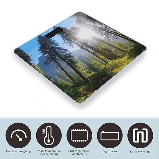 National Parks Sunshine Trees Bathroom Scale Automatic Power On/Off Body Scales LCD Backlight Display Square Digital Scale Rounded Corners Bathroom Scales for Home Bedrooms