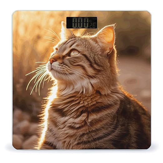 Cat Basking in The Sun Scale for Body Weight Anti-Slip Tempered Glass Digital Bathroom Scales Clear LCD Display Weighing Scale Safe Rounded Corners Smart Scales