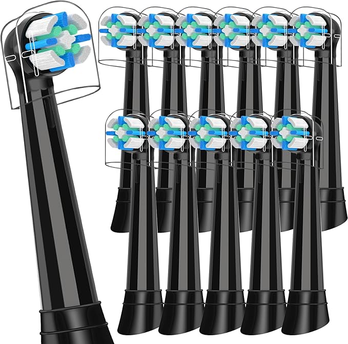 12 PCS Replacement Heads Compatible with Oral B IO 2/3/4/5/6/7/8/9/10/Deep Clean Series Electric Toothbrush Medium Softness Brush Heads Compatible with Oral B IO for Teeth and Gums Care (Black)
