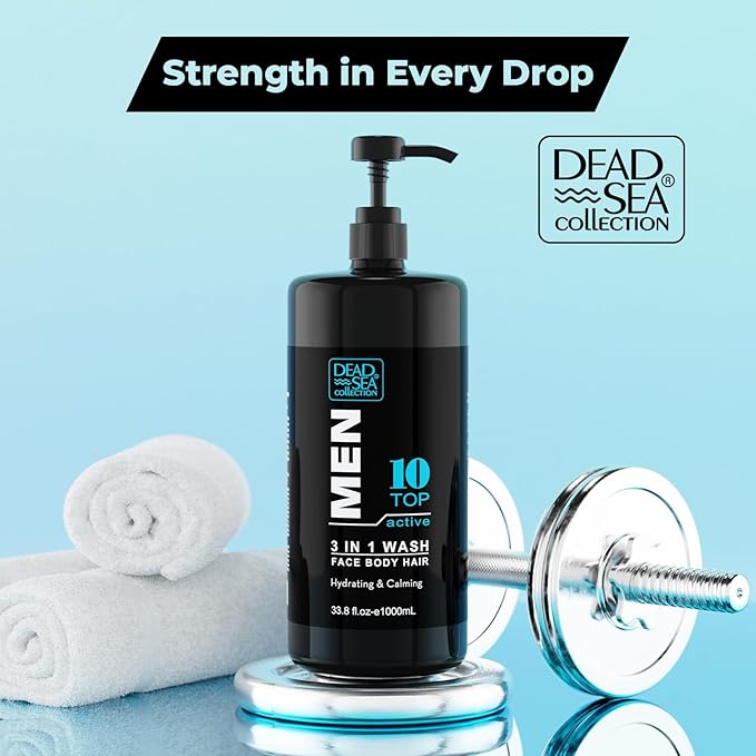 Dead Sea Collection Mens Body Wash TOP 10 ACTIVE – 3 in 1 Body Wash for Men for Hair Face &amp Body – Moisturizing Shower Gel with Dead Sea Minerals – Pack of 2 (33.8 fl oz each)