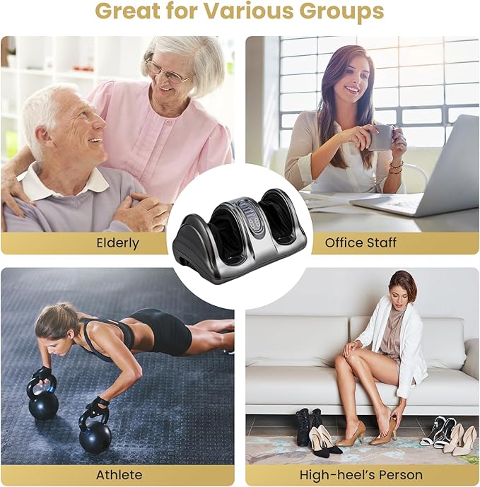 WELLHUT Foot Massager Machine Shiatsu Foot and Calf Massager for Ankle Calf Leg Arm Shiatsu Kneading Rolling Feet Massager Machine Gifts for Men and Women Gray