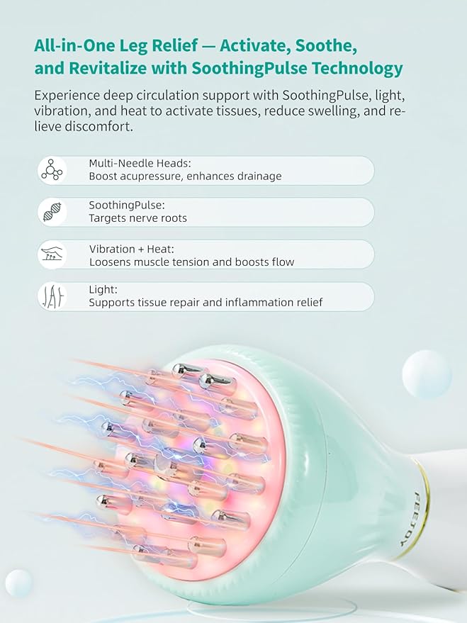 Leg Massager for Circulation and Pain Relief Lymphatic Drainage &amp Varicose Veins Support - Calf Foot &amp Knee Massager with SoothingPulse Heat Light &amp Vibration