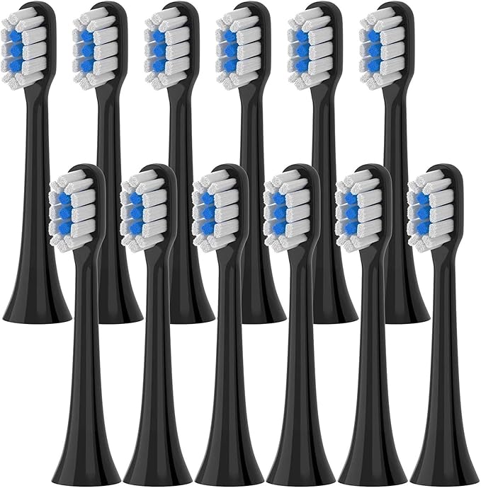Replacement Brush HeadsCompatible for Mijia T301 T302 T501 /501CSonic Electric Toothbrush Head Soft Bristle Nozzles(T301-302-BK-12Pcs)