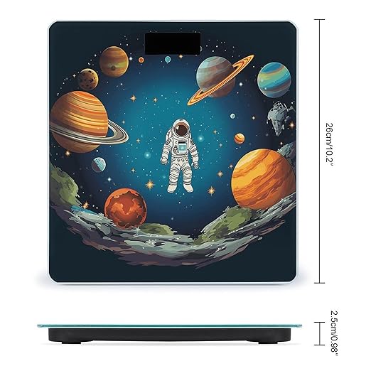 Outer Space Rocket Astronaut Scale with LCD Precision Weighing Scales Sturdy Tempered Glass Weight Scales Easy-to-Read Anti-Slip Weight Digital Bathroom Scale for Daily