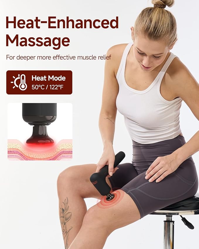 Upgraded 2-in-1 Massage Gun with Heat Pain Relief Deep Tissue Back and Neck Massager with Extension Handle Handheld Muscle Massage Gun for Back Shoulder ArmThigh FSA-HSA Eligible