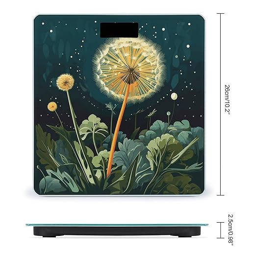 Dandelions at Night Digital Bathroom Scale for Body Weight Weighing Scale with Backlit LCD Display High Precision Measurements &amp Measures Weight Up to 180kg