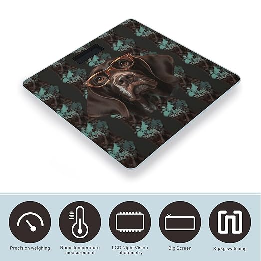 German Shorthaired Pointer in Glasses Bathroom Scale Rounded Smart Scale for Body Weight Automatic Power On/Off Weight Scales Accurate Bathroom Digital Scales for Pet Home Bedroom Kitchen