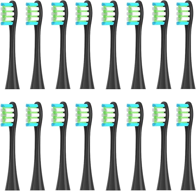 16pcs Replacement Brush HeadsCompatible for Oclean X/Pro/ Z1/ SE F1 One PW01/03/05/07/09 P5 Electric Toothbrush(16 Black)