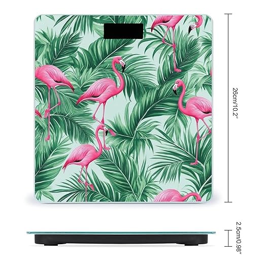 Women's Digital Bathroom Weighing Scale Automatic Switch Energy Saving Scale Smart Scale for Body Weight Mint Green Palm Banana Leaves Lovely Exotic Bird Pink Flamingo