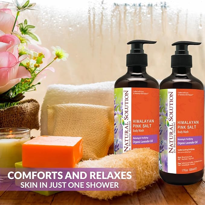 Natural Solution Moisturizing Shower Gel Purifying &amp Nourishing with Organic Lavender Oil for All Skin Types Himalayan Pink Salt Body Wash 500 ml Each Pack of 4
