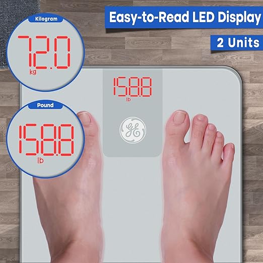 GE Digital Scale Body Weight Smart Bluetooth Bathroom Scales for Weight and BMI Accurate Body Weighing with App for People - 400lb Electronic Scale Silver Grey
