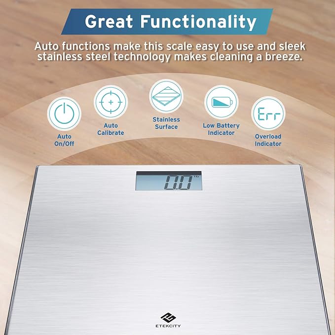 Etekcity Stainless Steel Digital Body Weight Bathroom Scale Step-On Technology Large Blue LCD Backlight Display 400 Pounds  Grey 12x12 Inch (Pack of 1)