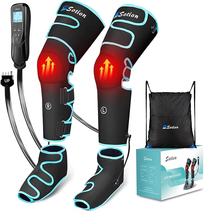 Sotion Leg Massager with Heat and Compression for Circulation &amp Recovery Upgraded Foot Calf Thigh Sequential Massager Device with Handheld Controller 4 Modes 4 Intensities Help for Leg Pain Rel