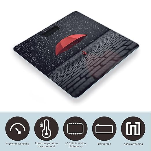 Red Umbrella in Rain Scale for Body Weight Accurate Digital Bathroom Scale Toughened Glass High Precision Scales Smart Weight Scales with Large LCD Backlight Display Weighing Machine