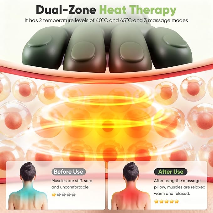 Shoulder and Neck Massager Bionic Heated Massager Neck Massager with Fingers 4D Kneading Massage Simulates a Real Palm Massage for Comfort Relax Muscle Tension (Green)