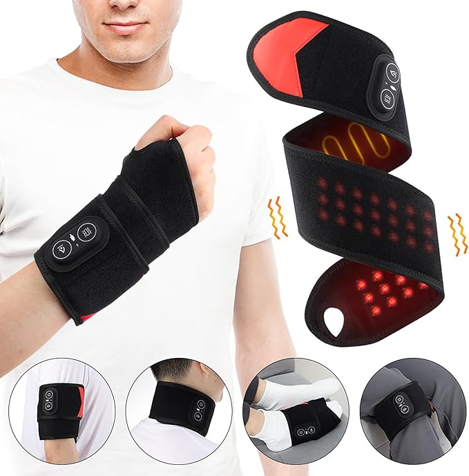 Rechargeable Adjustable Electric Wrist Massager Cordless Wrist Heating Pad Massager Muscle Stimulator with 8 Modes 30 Intensity Wrists Tendon Heating Pad for Hand Relaxing (A3)