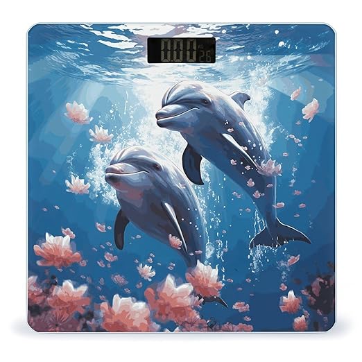 Dolphins in Love Bathroom Scale for Body Weight Bathroom Digital Electronic Weighing Scale with Back Lit LED Display Sturdy Tempered Glass Weight Watchers Scales 400lb