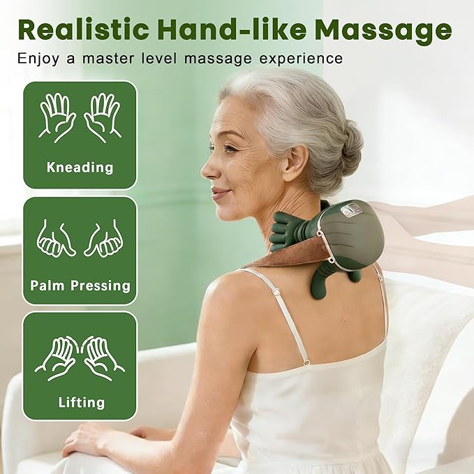 Neck Massager for Pain Relief Deep Tissue 4D Kneading Massage Quiet &amp Portable Lightweight 3-Speed Adjustment Cordless Neck and Shoulder Massager with Heat Electric Hand Massager for Muscle