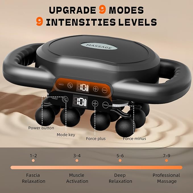 AdamPark 12-Head Deep Tissue Massager Gun Electric Muscle Massager Handheld Massage Gun with 9 Modes Quiet Massager for Back Pain Full Body Muscle Pain Relief Ideal Gifts for Women Men