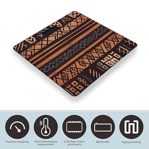 African Mud Cloth Tribal Bathroom Scale Rounded Smart Scale for Body Weight Automatic Power On/Off Weight Scales Accurate Bathroom Digital Scales for Pet Home Bedroom Kitchen
