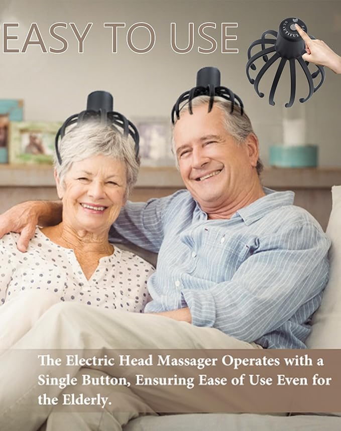 Head Massager Official Anti-Stress Massager for Migraines with 5 Modes &amp 3 Levels Adjustable 360° Cordless Touch Scalp Massager for Stress Relax &amp Sleep Aid (Black 10Heads)