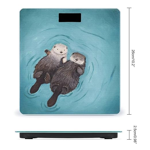 Otters Holding Hands Bathroom Scale Automatic Power On/Off Body Scales LCD Backlight Display Square Digital Scale Rounded Corners Bathroom Scales for Home Bedrooms
