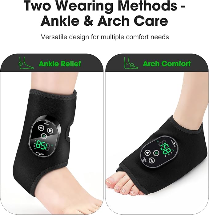 DeMoce Cordless Ankle Massager for Pain Relief Ankle Heating Pad with Massage Foot and Ankle Massager Foot Massager with Heat 6 Heat Levels 3 Vibration Modes Single One Black