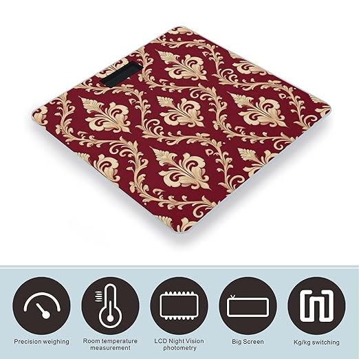 Men's Fashion Automatic Switch Digital Bathroom Weighing Scale Smart Scale Flower Maroon Gold Floral Classy Burgundy Antique