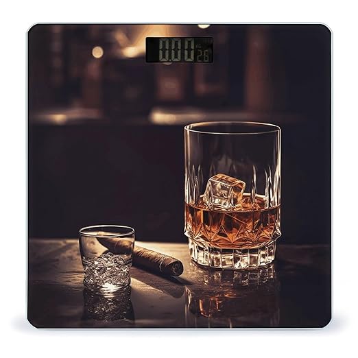 Whisky and Cigar Bathroom Scale Large LCD Backlight Display Digital Scale Rounded Corners Body Scales Automatic Power On/Off Bathroom Scales for Home Bedrooms
