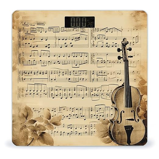 Music Notes on Old Paper Bathroom Scale for Body Weight LCD Display Digital Bathroom Scale Tempered Glass Bathroom Weight Scales Fashion Smart Scales for Home Bedroom 400 Lb