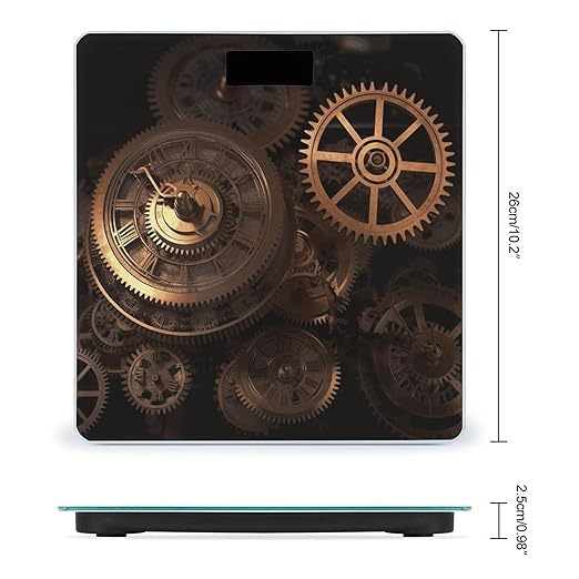 Gears Clock Bronze Century Weight Scale Digital Electronic Scales Bathroom Scale Larg LCD Backlight Display High Precision MeasurementsTempered Glass