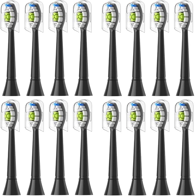 Replacement Toothbrush Heads Compatible with Electric Compatible for and Other Snap-On Handles(16pcs Black)