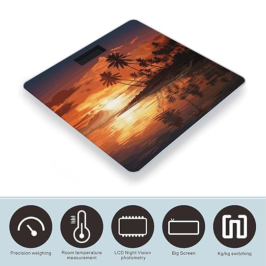Palm Tree Sunset Bathroom Scale Ultra-Bright Liquid Crystal Screen Weight Scale Accurate Bathroom Body Scales for Body Weight Bathroom Pet Home Bedroom Gift-Giving