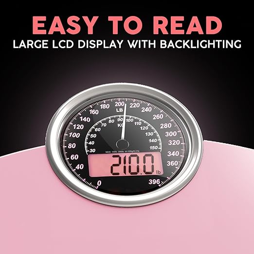 Adamson Hybrid 2-in-1 Analog &amp Digital Weighing Scale for Body Weight up to 400lbs - Thick Tempered Glass - Extra Large Display - Easy to Read Digital Bathroom Scale - New - Pink