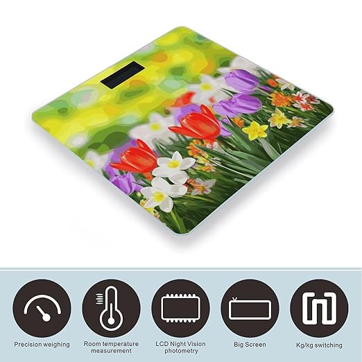 Spring Flowers Bathroom ScaleHighly Accurate Digital Weighing Machine for People Bright LED Display Weight Scale for The Aldult Home Use