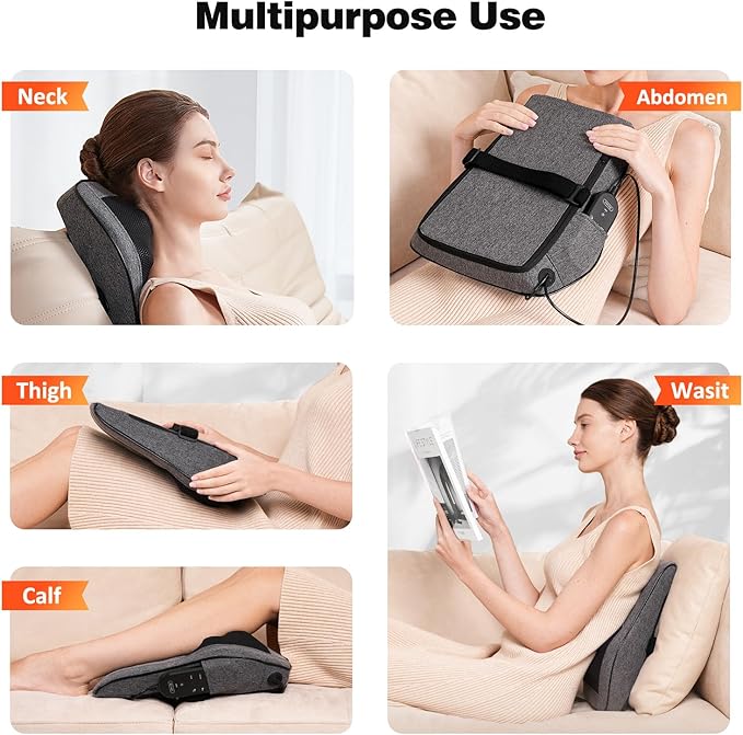 Boriwat Back Massager with Heat Neck Massager for Pain Relief Deep Tissue 3D Kneading Massage Pillow for Back Neck Shoulder Legs Gifts for Women Men Mom Dad