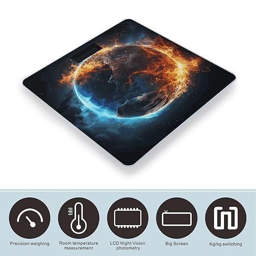 Planet Ice and Fire Bathroom Scale for Body Weight Bathroom Weighing Scale with Backlit LCD Display Highly Accurate Measures Weight Up to 180kg