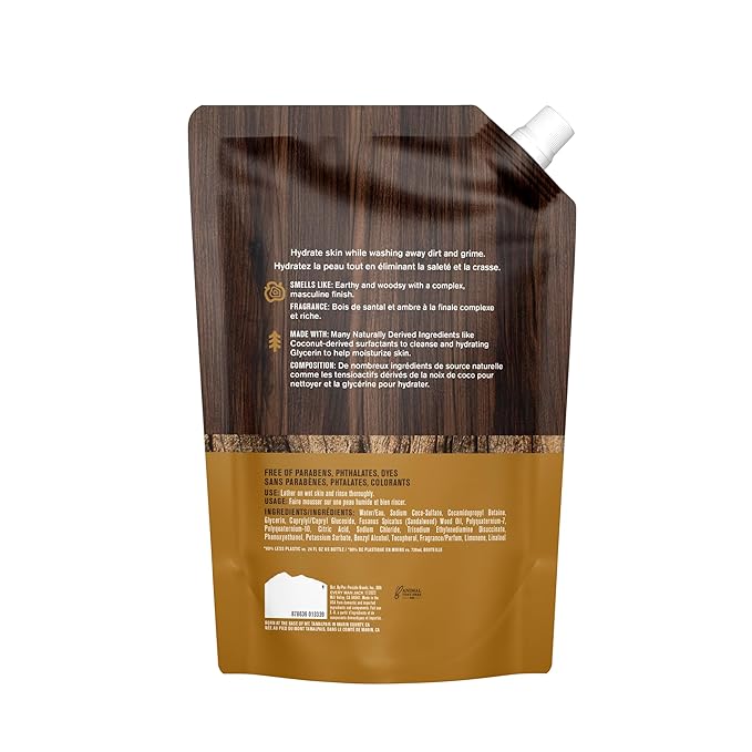 Every Man Jack Amber + Sandalwood Mens Body Wash Refill Starter Pouch - Cleanse Nourish and Hydrate Skin - Naturally Derived Ingredients - Paraben Free Phthalate Free Dye Free - (2-36oz pouches)