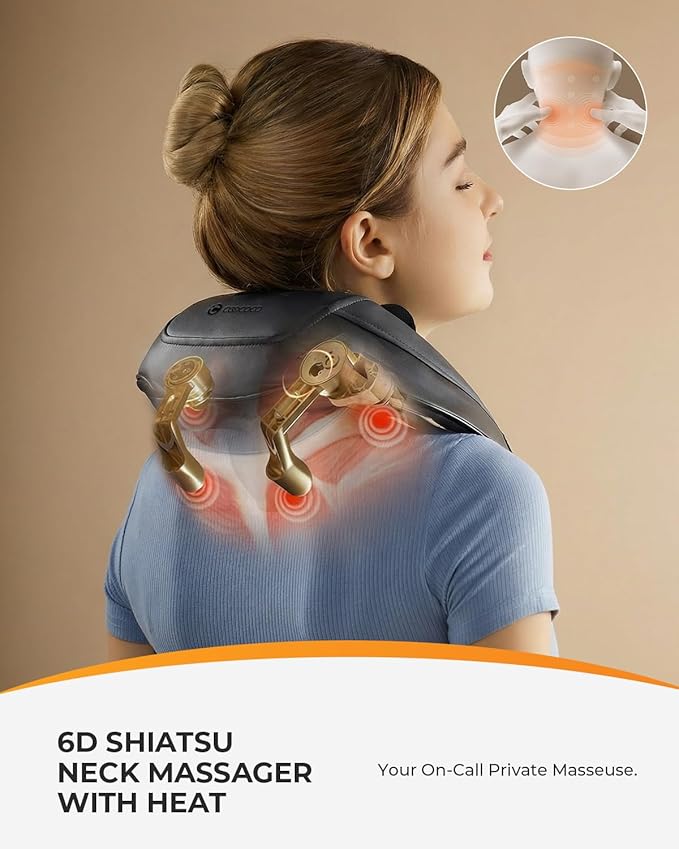 CooCoCo Cordless Neck Massager Back and Shoulder Massager for Pain Relief Deep Tissue 6D Shiatsu Back Massager with Heat Shiatsu Neck and Back Massage for Him Her Mom Dad